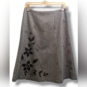 Jones New York Country Wool Blend Black/White Herringbone Embroidered Skirt- 6